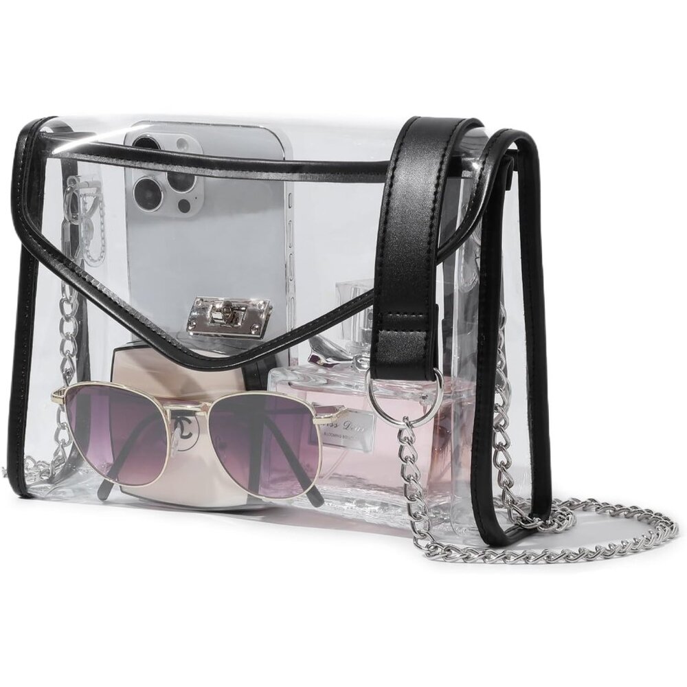 Clear Purse for Women Stadium Approved, Clear Crossbody Bag with Leather Edging